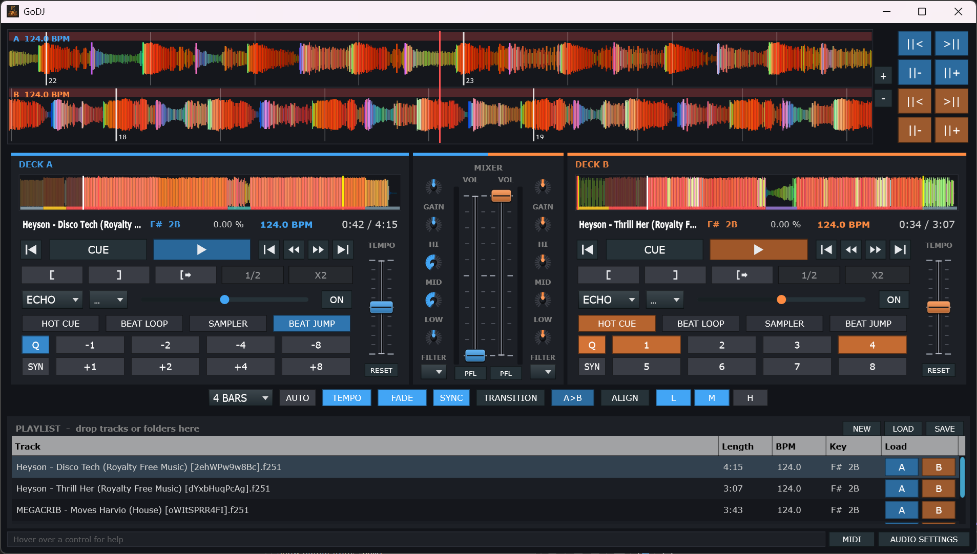 GoDJ — two-deck DJ interface with live coaching